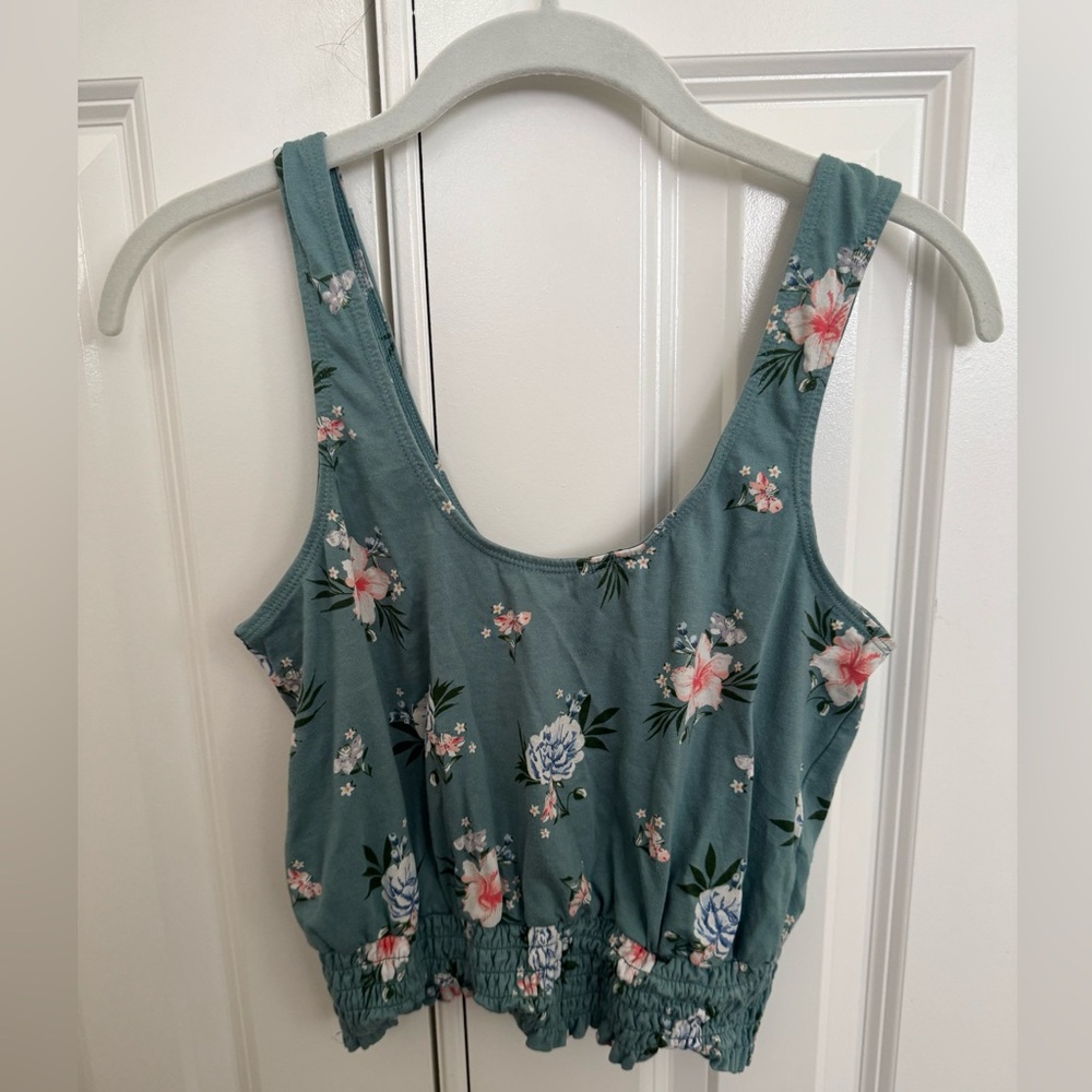O'Neill Green Smocked Crop Tank Top